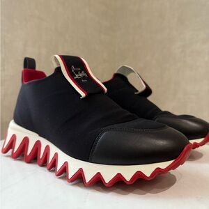 Christian Louboutin Black and Red Slip-On Shoes